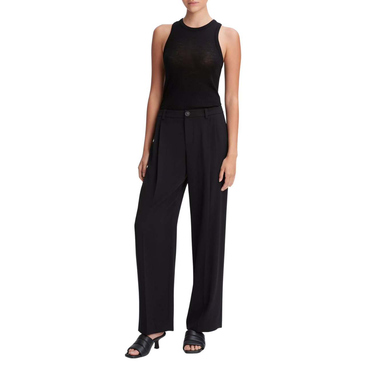 Drop Waist Pleated Crepe Trouser Black