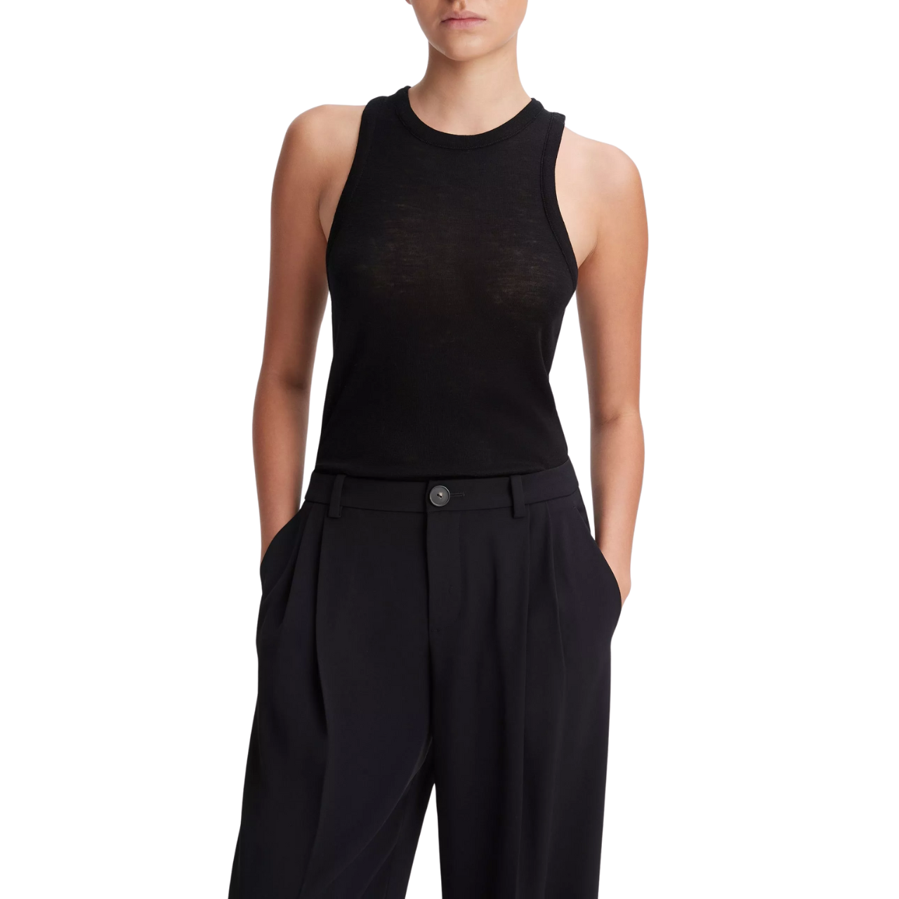 Drop Waist Pleated Crepe Trouser Black