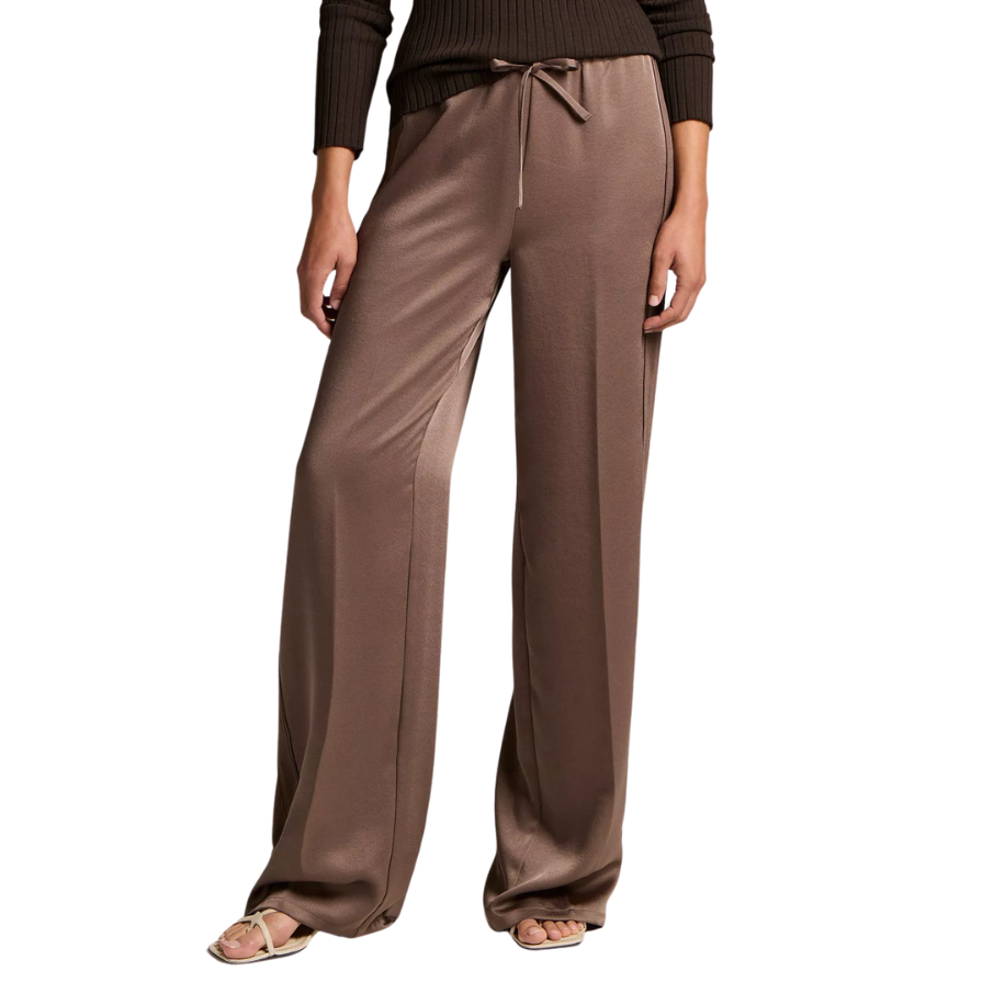 Mid Waist Crepe Pull On Pant Taupe