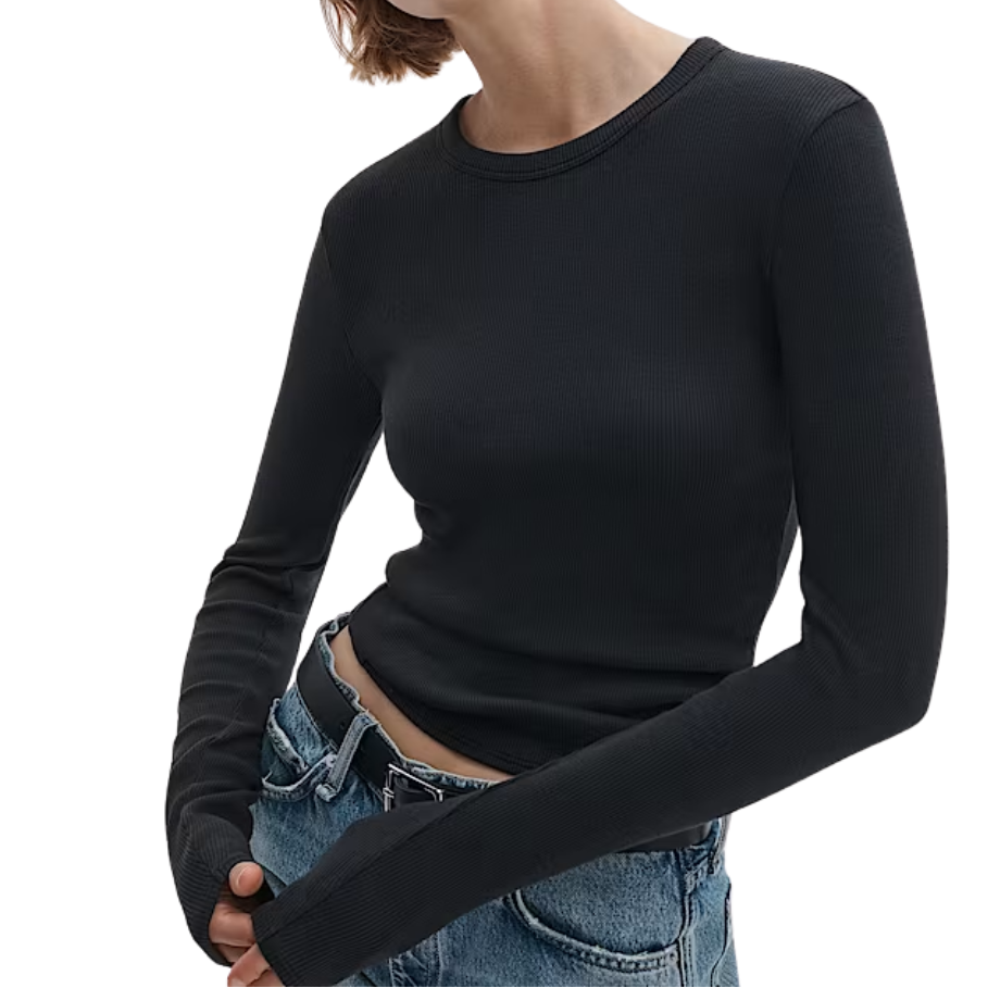 The Essential Rib Crew LS Black