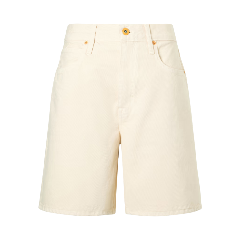 Ecru Square Denim Mid-Length Shorts