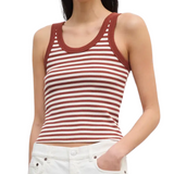 Ribbed White/Red Tank Top