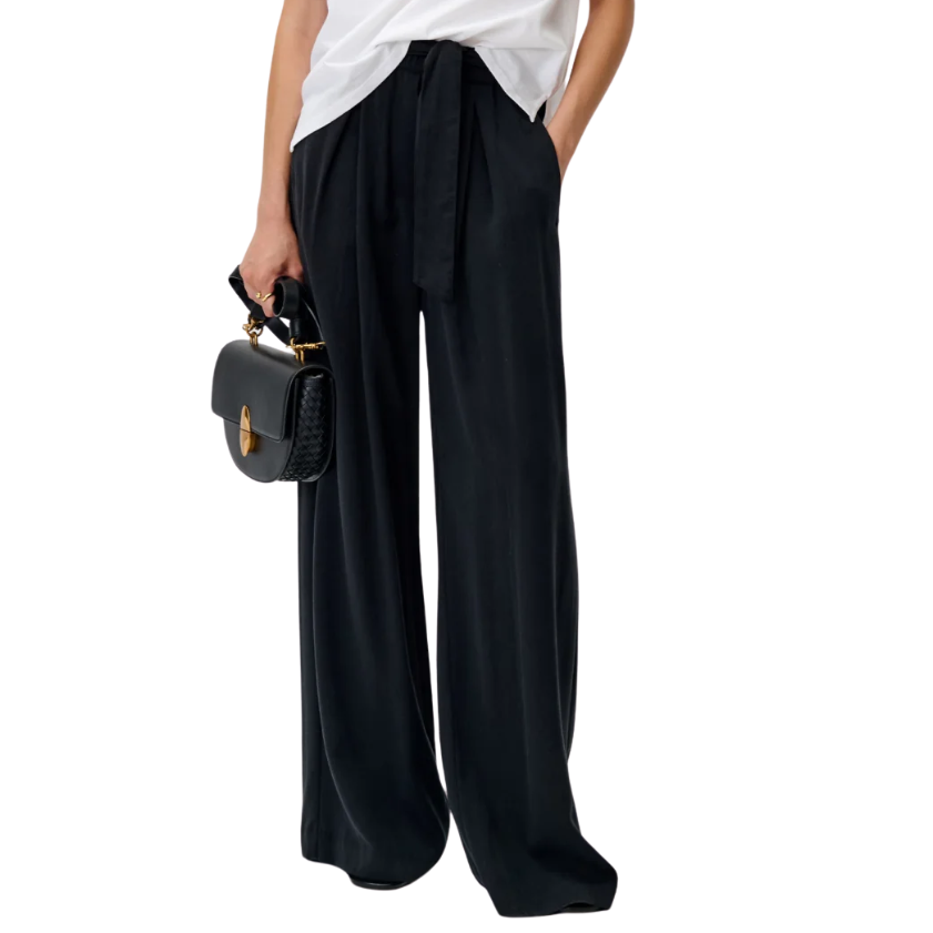 Rim Elastic Waisted Pants Black