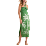Green Palm Tree Embroidery Midi Dress