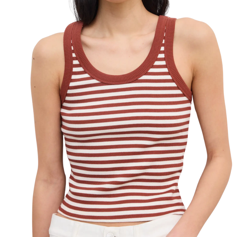 Ribbed White/Red Tank Top