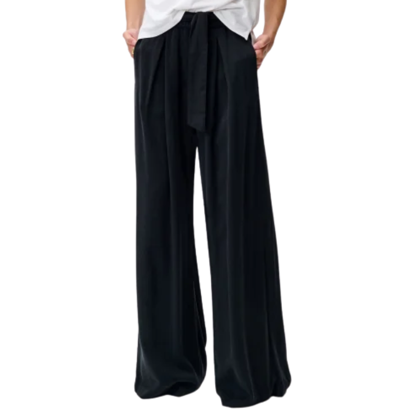 Rim Elastic Waisted Pants Black