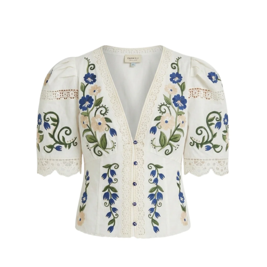 Countryside Embroidery Short Sleeve Blouse