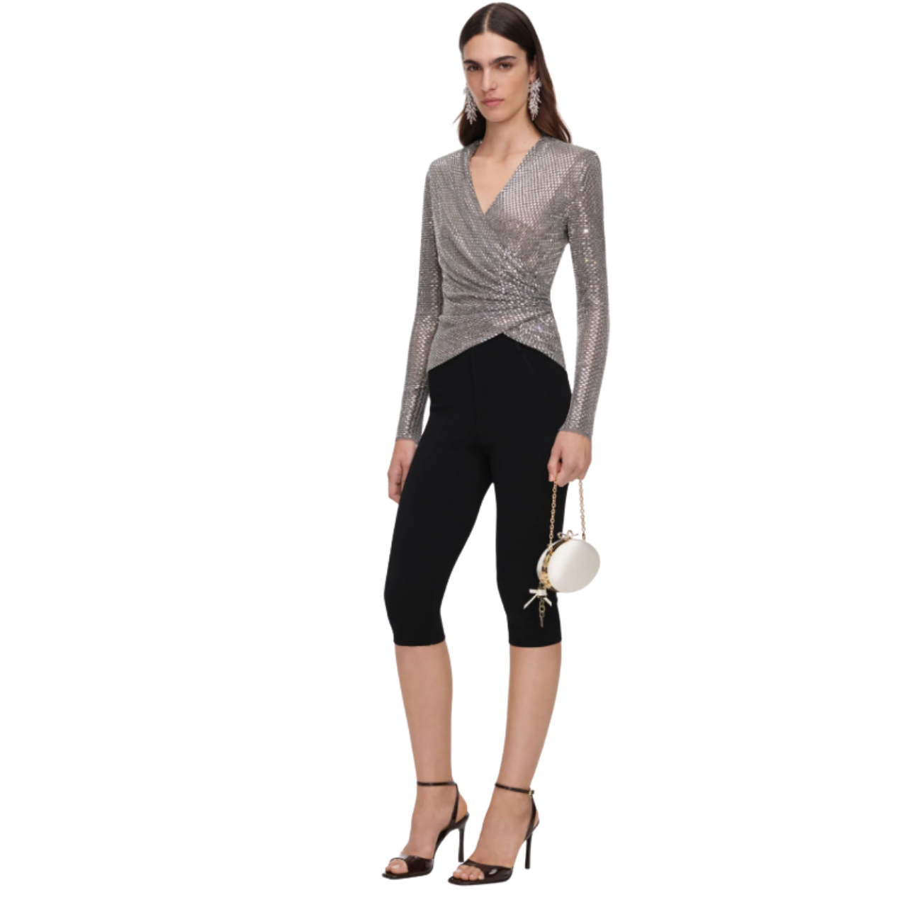 Grey Rhinestone Mesh Wrap Top