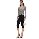 Grey Rhinestone Mesh Wrap Top