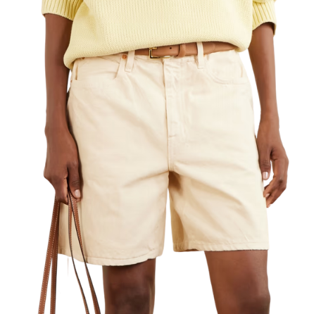 Ecru Square Denim Mid-Length Shorts