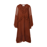 Wilhelmina Chiffon Midi Dress Rust