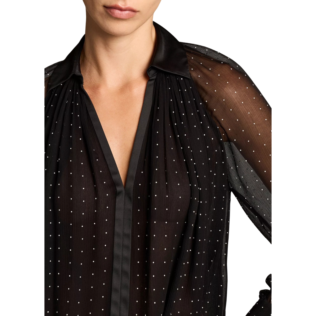Heat Set Dot Gathered Blouse Black