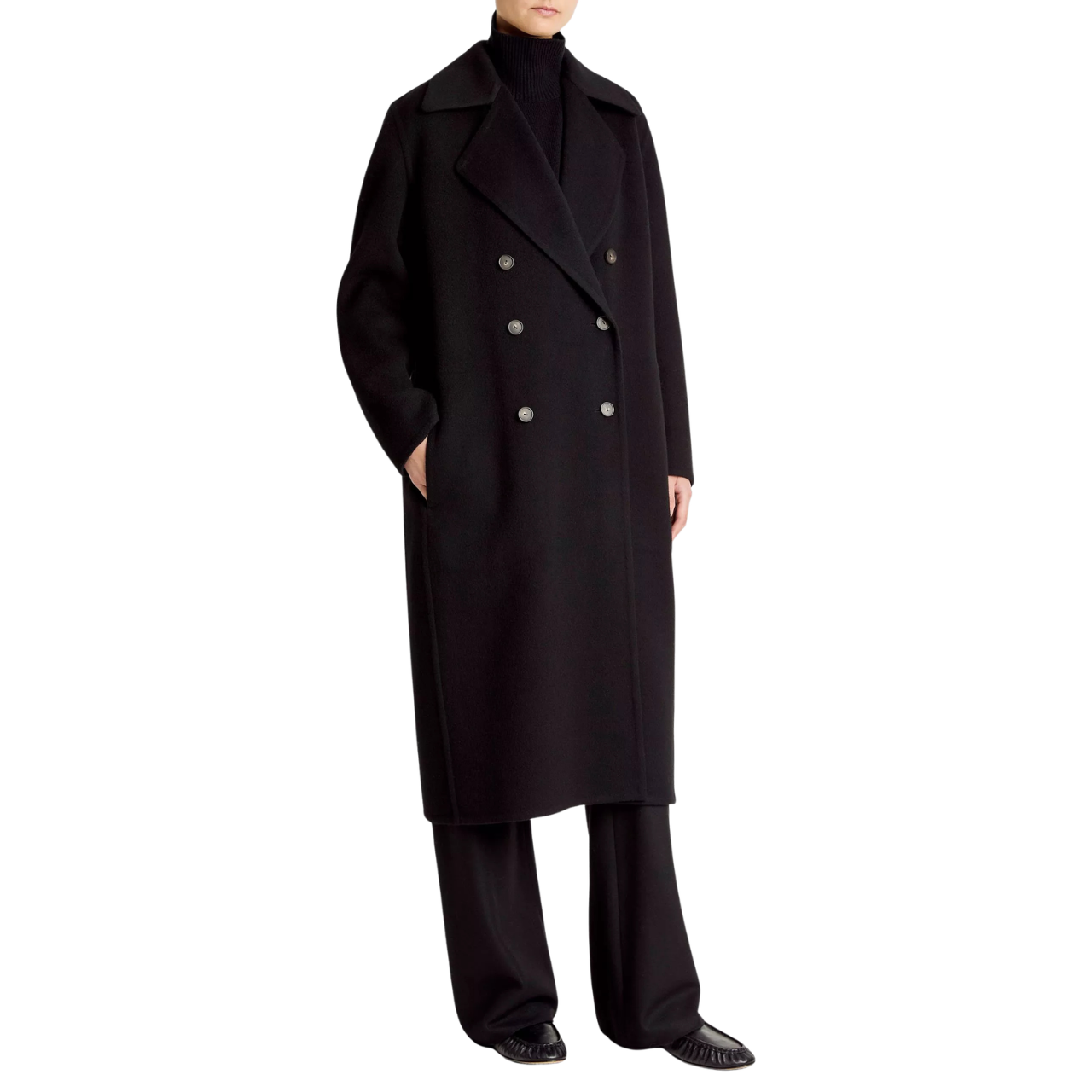 Double Breasted Long Coat Black