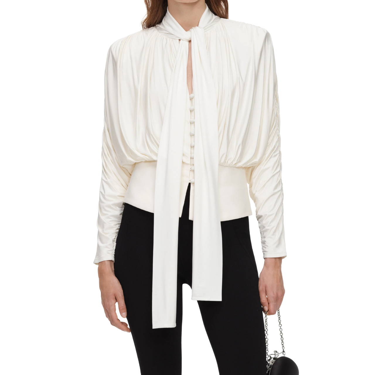 Cream Tie Neck Jersey Top