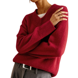 Lidya V neck Knit Crimson