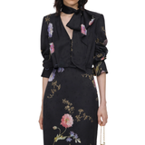 Black Satin Floral Midi Dress