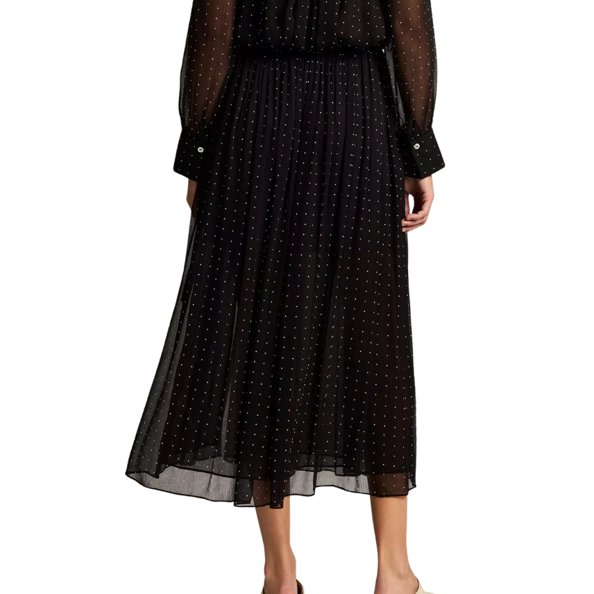Heat Set Dot Gathered Skirt Black