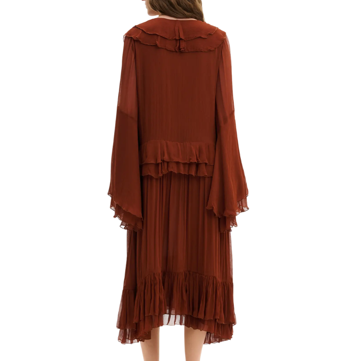 Wilhelmina Chiffon Midi Dress Rust