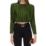 Olive Jersey Gathered Top