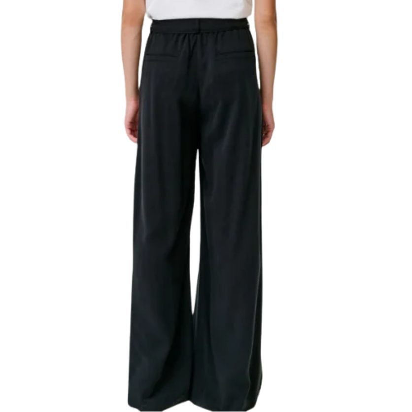 Rim Elastic Waisted Pants Black
