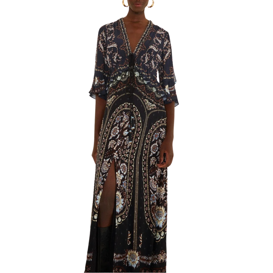 Daniela Black Baroque Print Maxi Dress