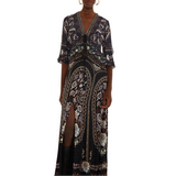 Daniela Black Baroque Print Maxi Dress