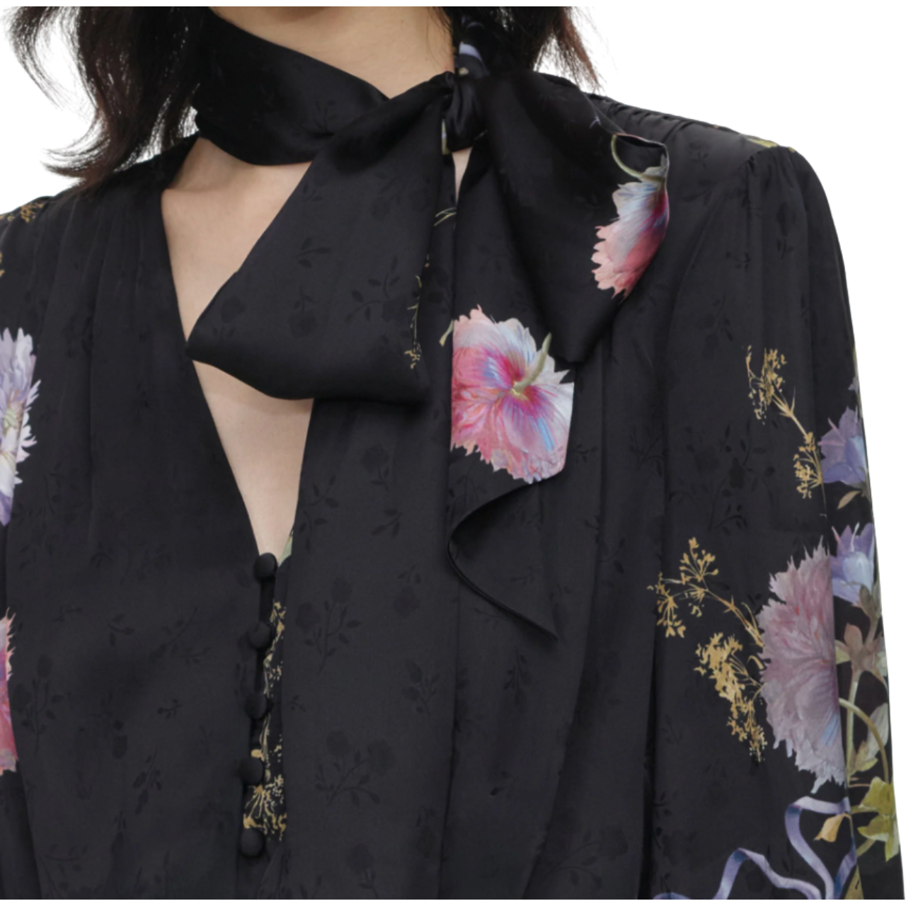 Black Satin Floral Midi Dress