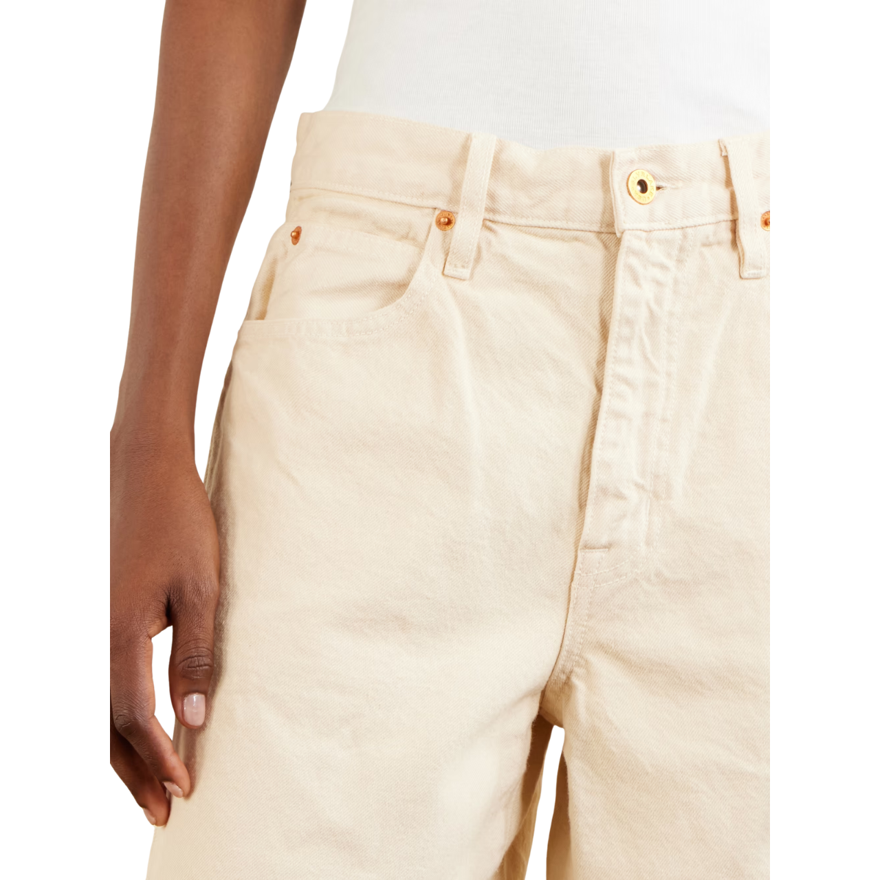 Ecru Square Denim Mid-Length Shorts