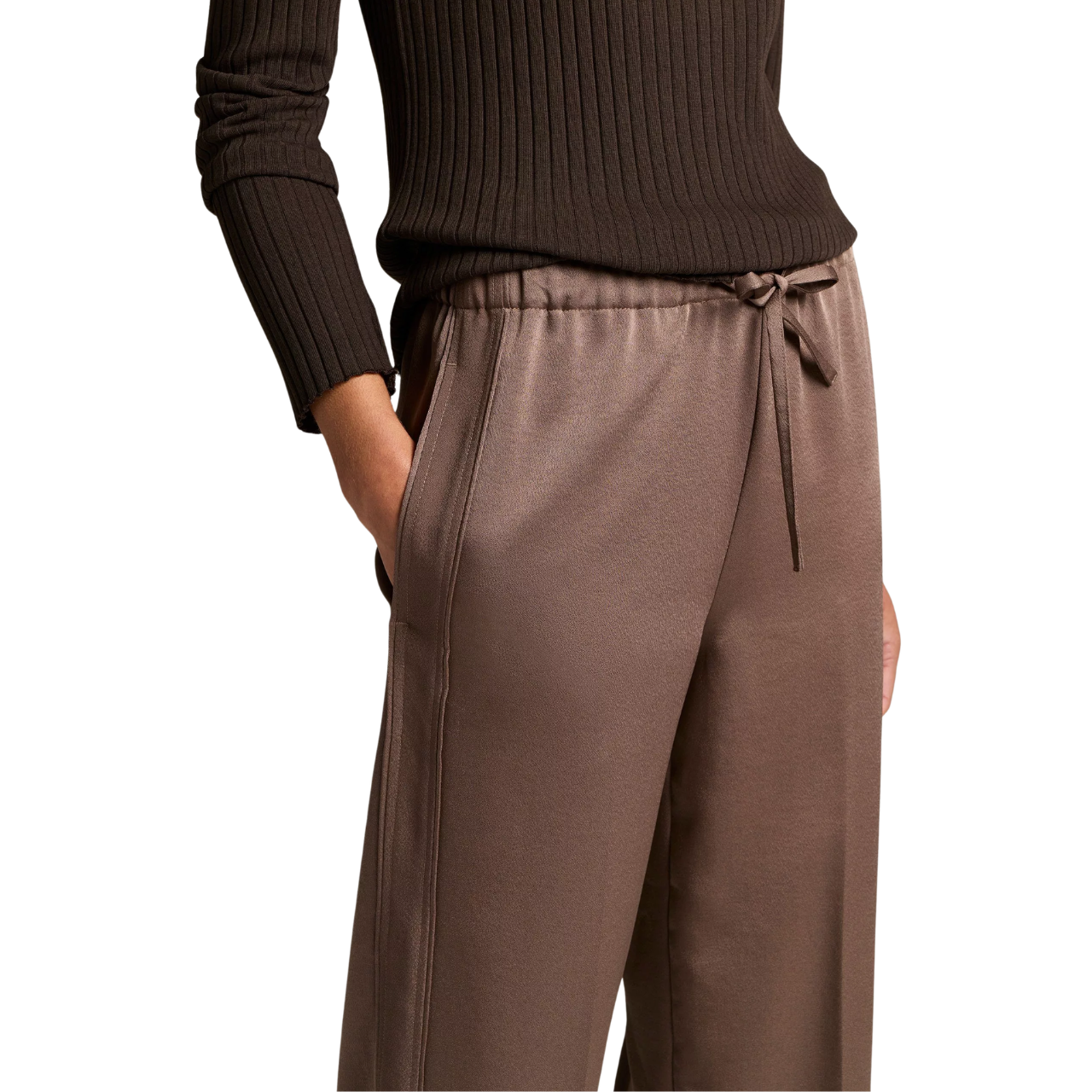 Mid Waist Crepe Pull On Pant Taupe