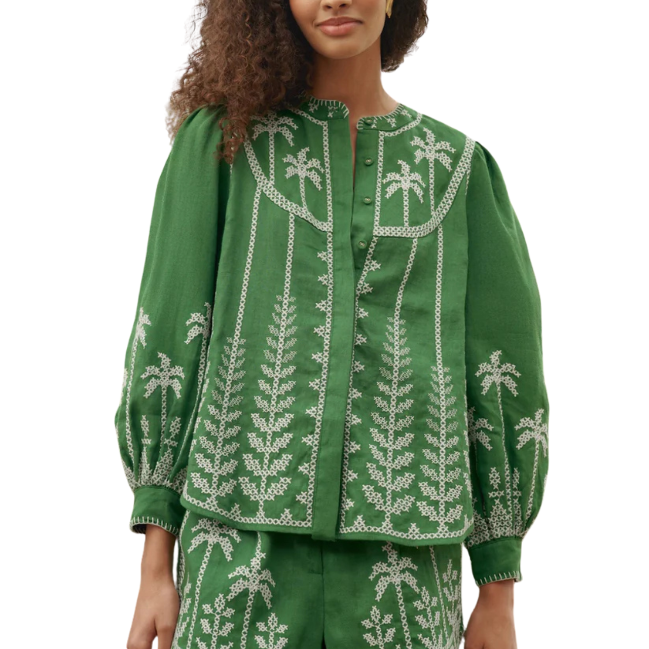Green Cross Stitch Embroidery Blouse
