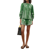 Green Cross Stitch Embroidery Blouse