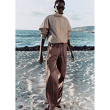 Mid Waist Crepe Pull On Pant Taupe