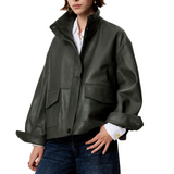 Alvann Funnel Neck Leather Jacket
