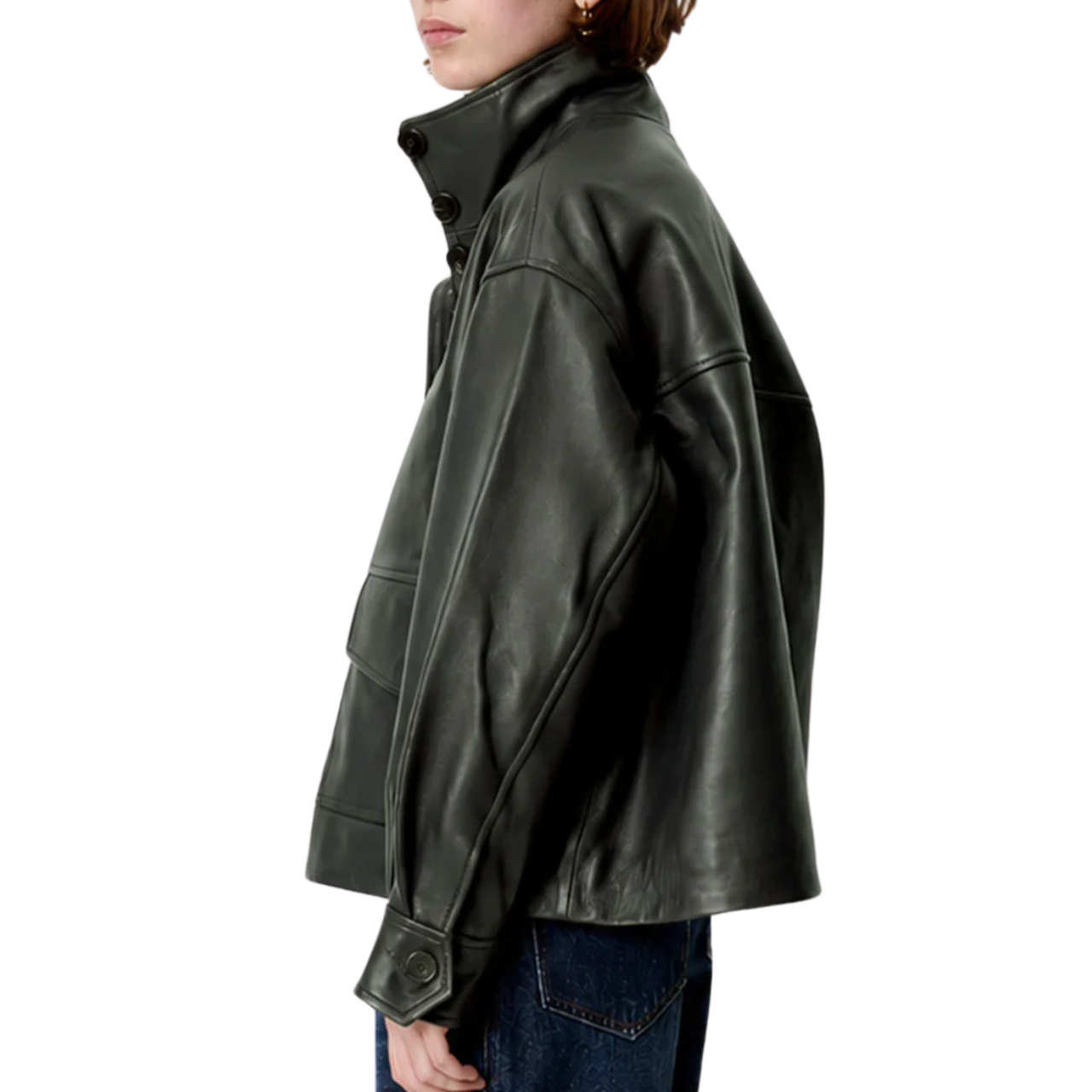 Alvann Funnel Neck Leather Jacket
