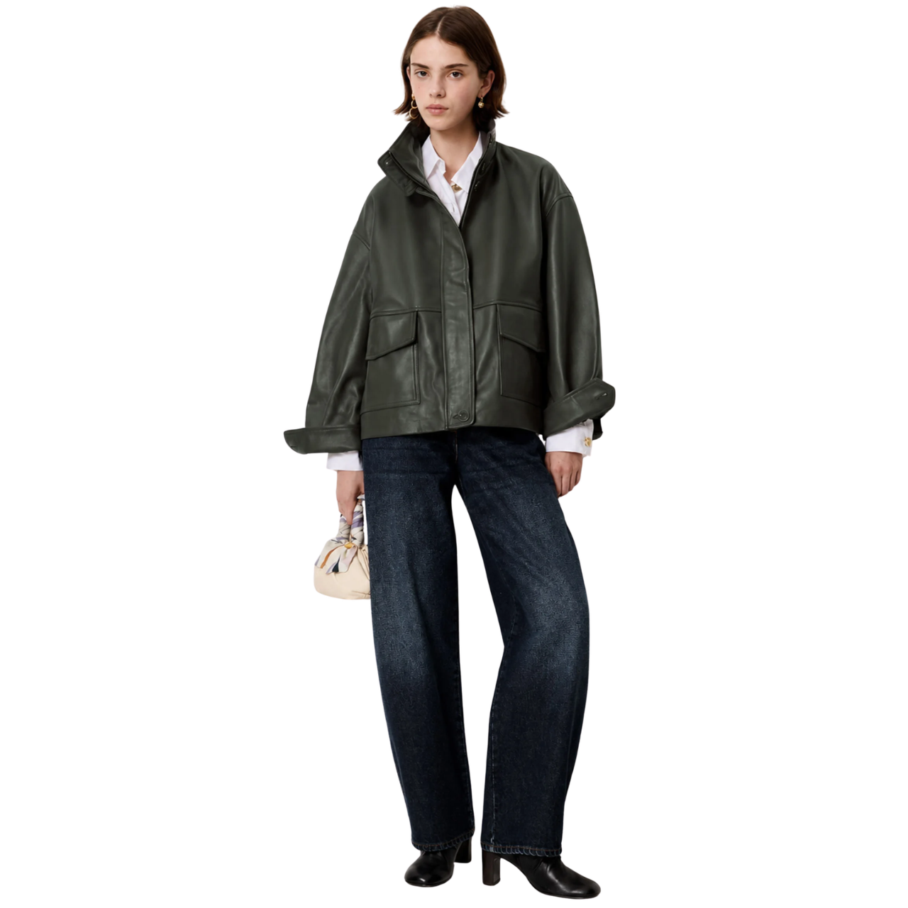 Alvann Funnel Neck Leather Jacket