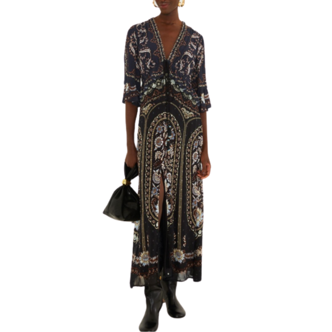 Daniela Black Baroque Print Maxi Dress