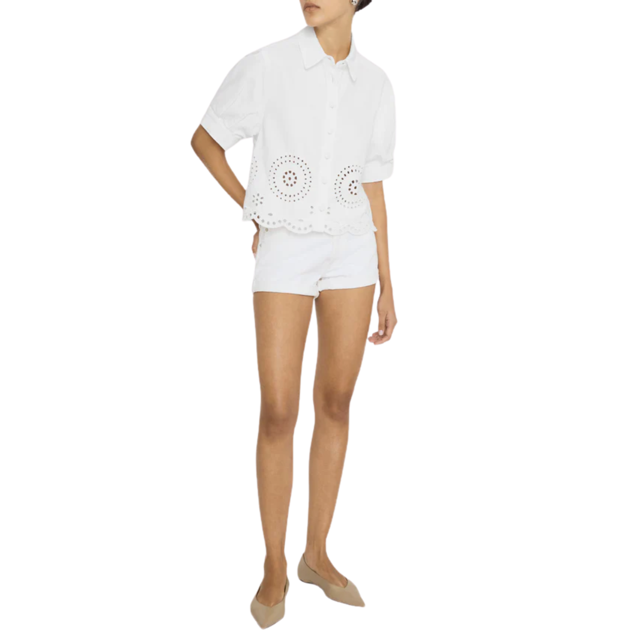 Eyelet Billow Sleeve Shirt White