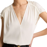 Gathered Cap SLV Blouse Off White
