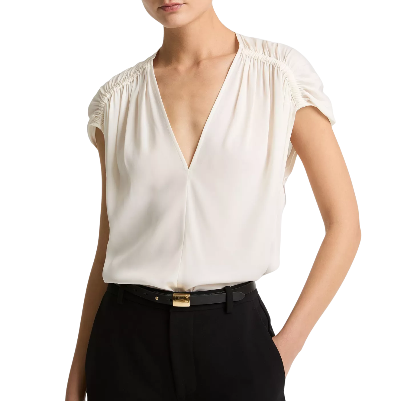 Gathered Cap SLV Blouse Off White