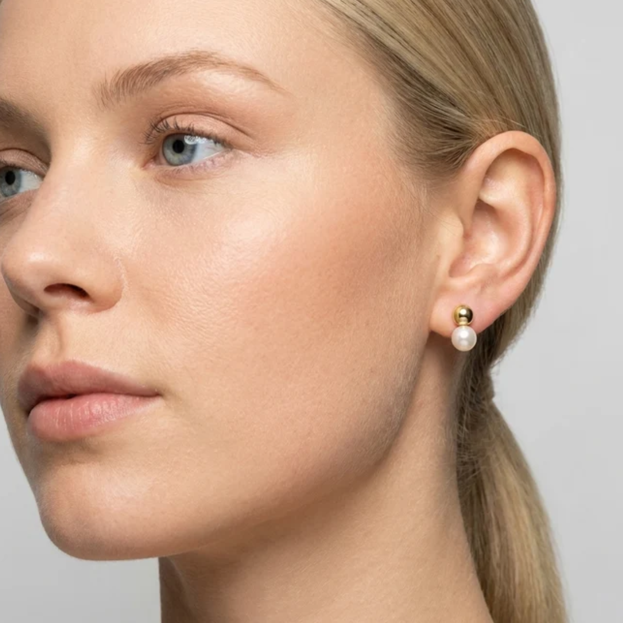 Gold Orb Pearl Stud Earrings