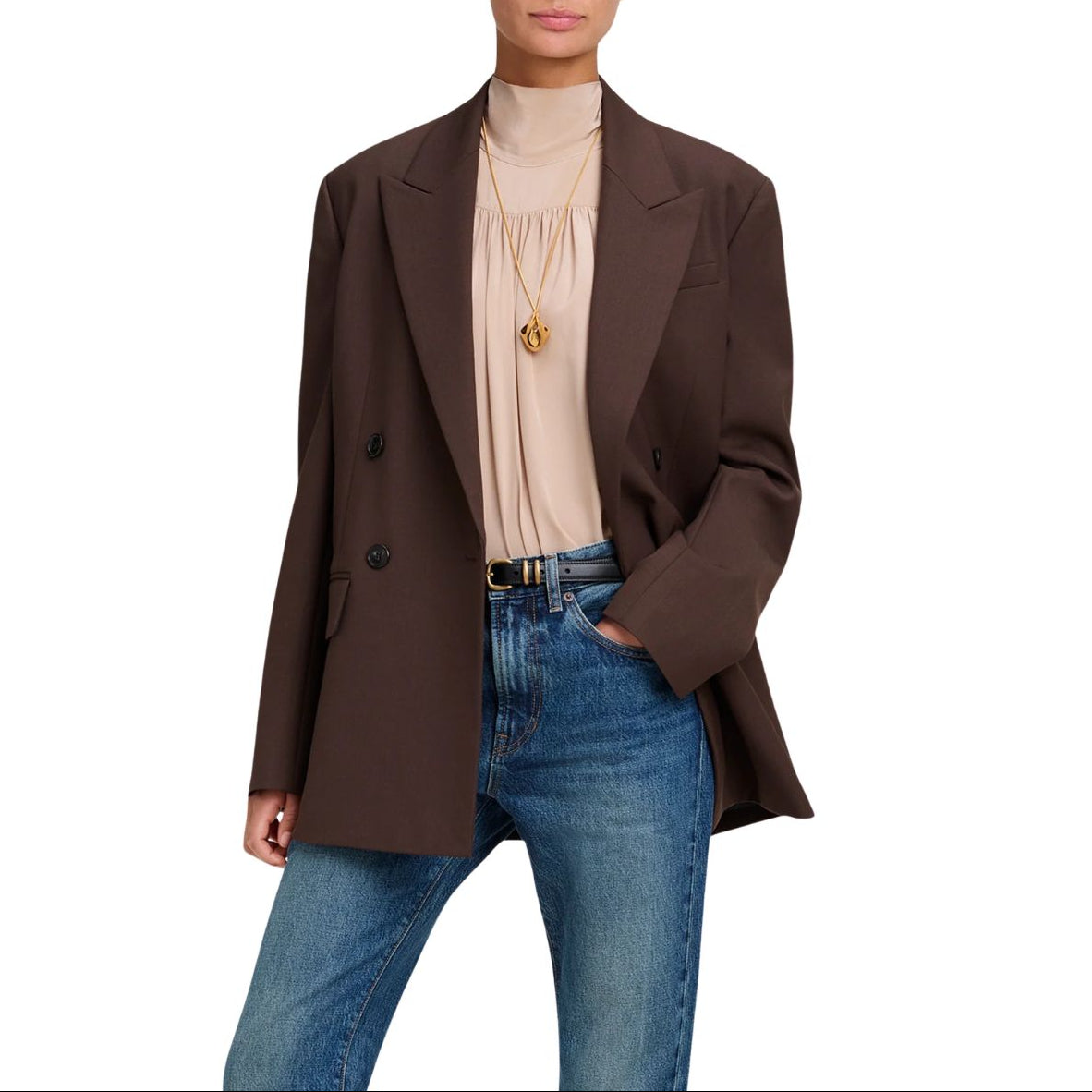 Calla Coffee Double-Breasted Jacket
