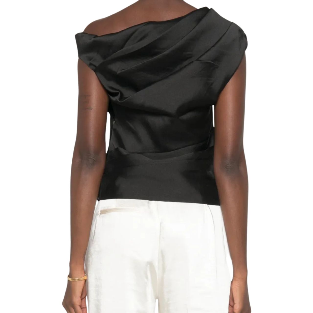Black Taffeta Draped Top