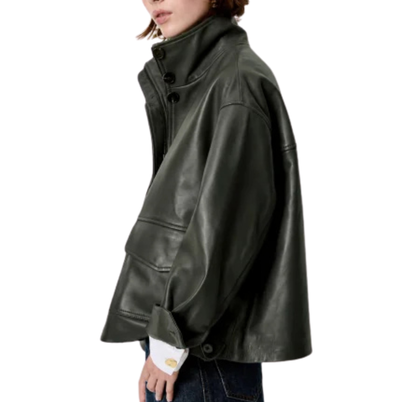 Alvann Funnel Neck Leather Jacket