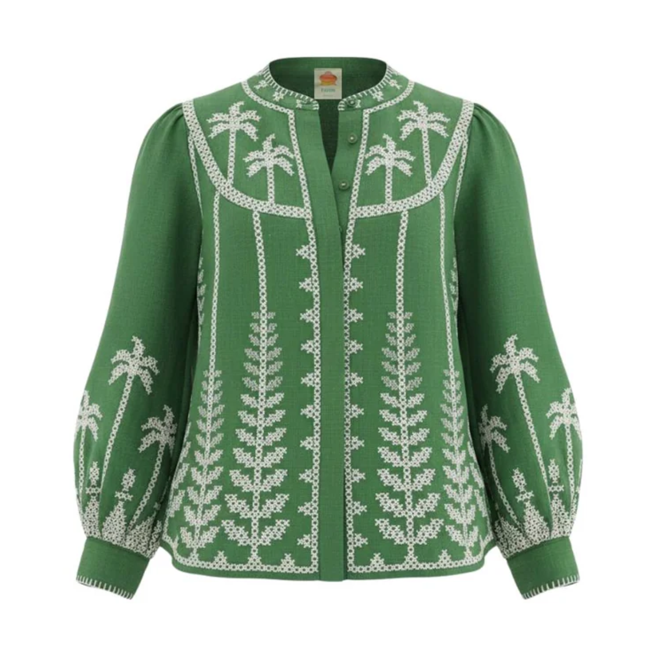 Green Cross Stitch Embroidery Blouse