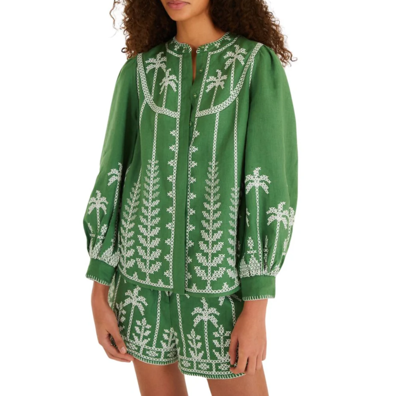 Green Cross Stitch Embroidery Blouse