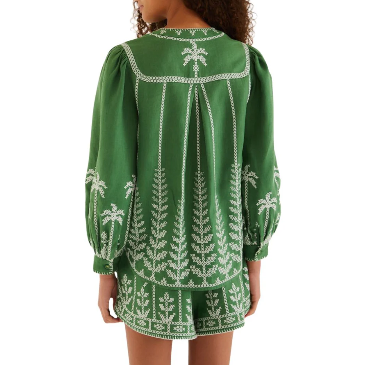 Green Cross Stitch Embroidery Blouse