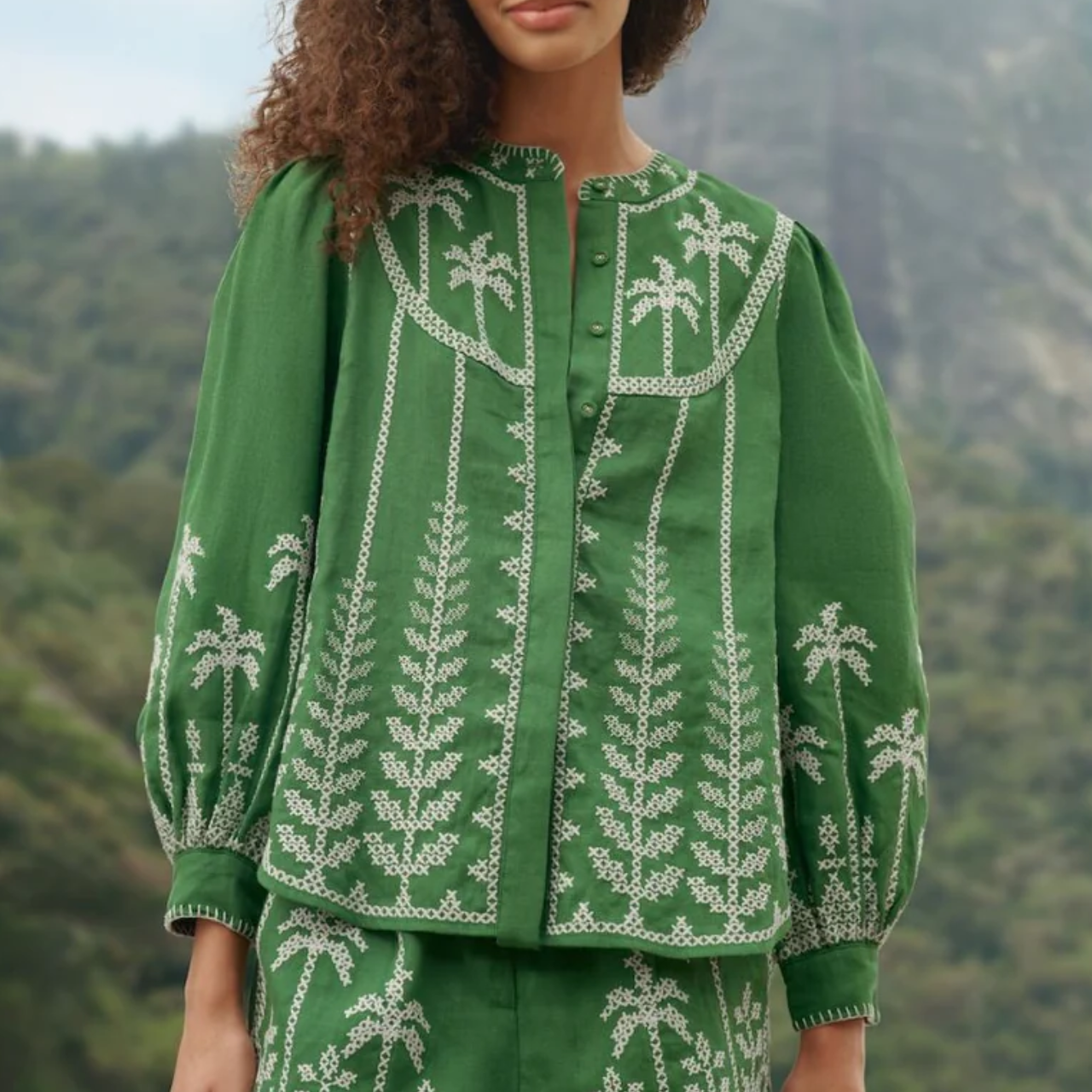 Green Cross Stitch Embroidery Blouse