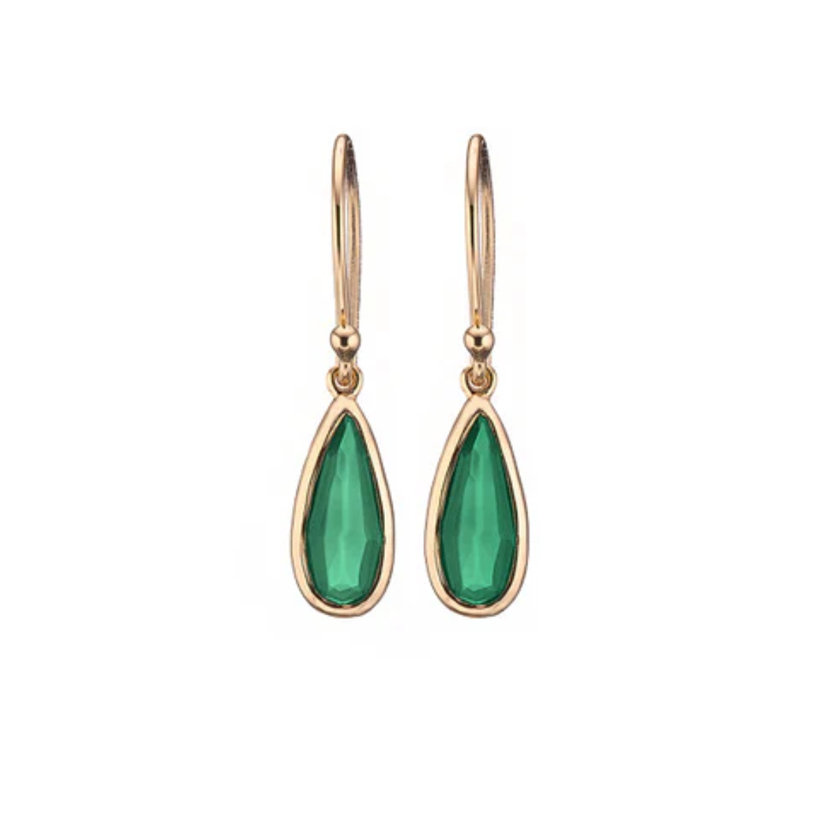Green Onyx Slim Droplet Earring Gold