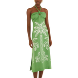 Green Palm Tree Embroidery Midi Dress