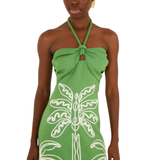 Green Palm Tree Embroidery Midi Dress